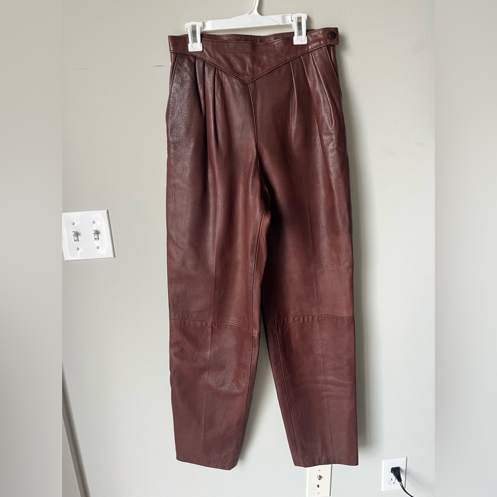 Gavin Brown London 100% Genuine Leather High Waist Pleated Tapered Pants